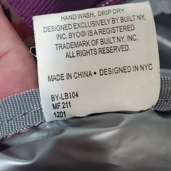 BYO Built Nosh Purple Pink Ivory Abstract Print 1 Zipped Pocket 2 End Pockets - Picture 10 of 10